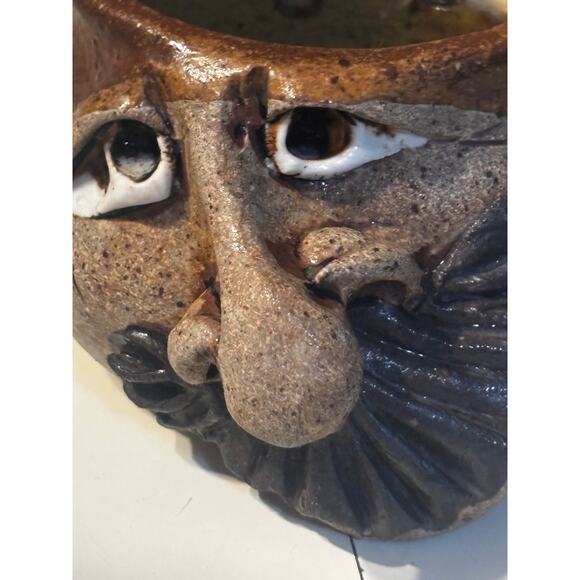 Vintage Ugly Face Stoneware Mug Rustic Earth Pottery Mustache Funny Artsy - Picture 3 of 8